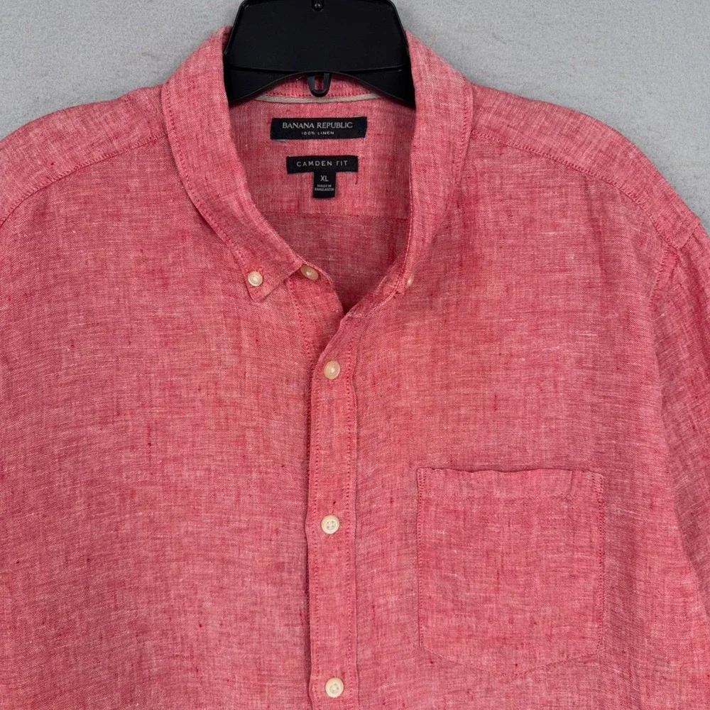 Banana Republic Button Up Shirt Mens XL Red Linen Camden Fit Casual Summer